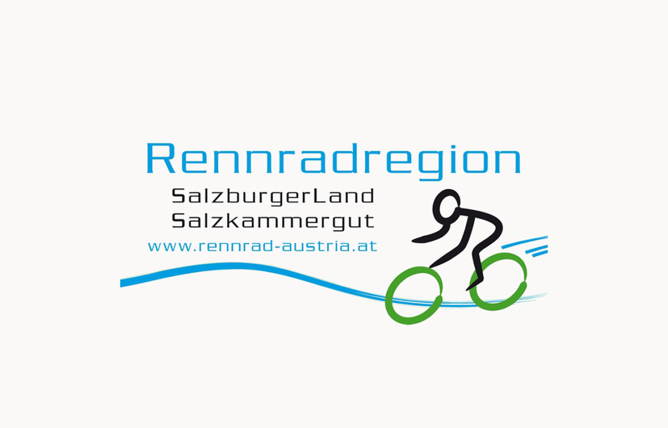 Logo for Rennradregion SalzburgerLand Salzkammergut with a cyclist icon and website URL.